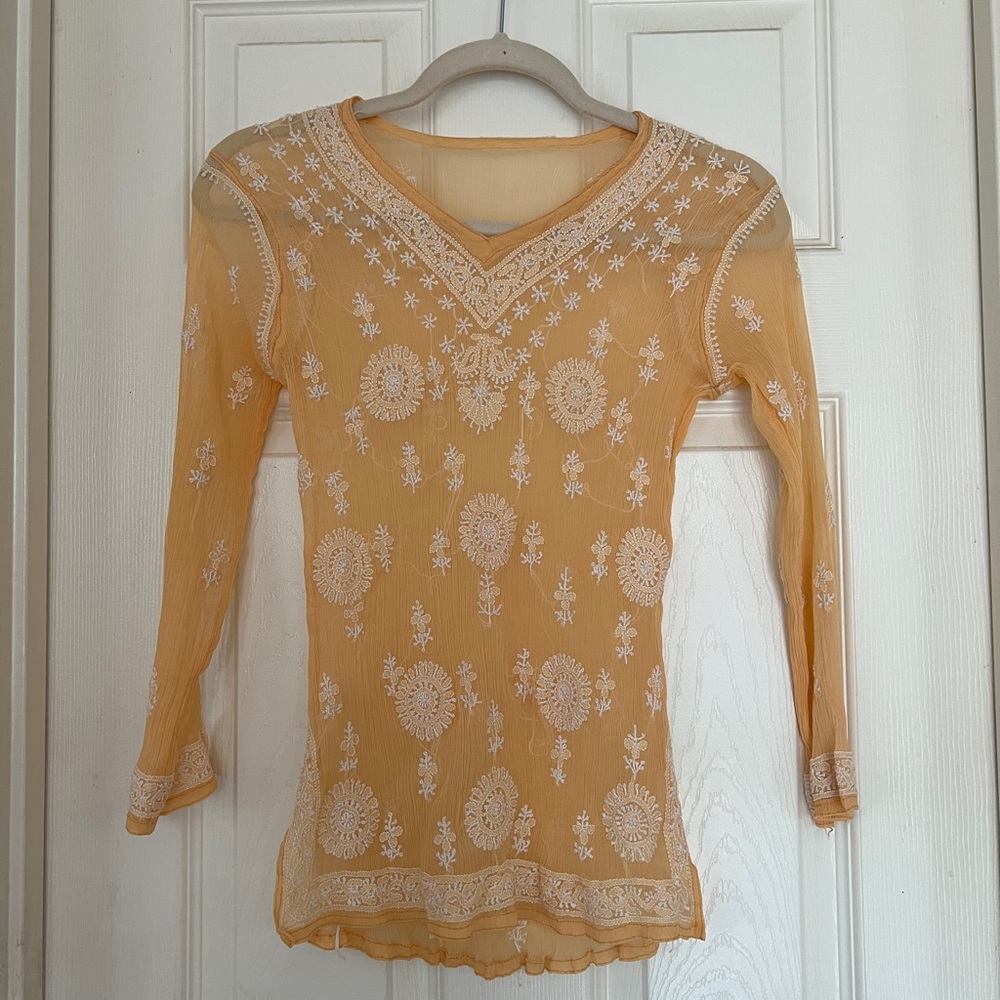 Embroidered Sheer Orange Top